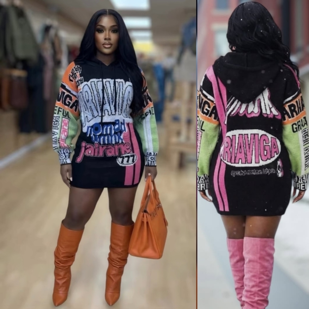 Colorful Graphic Hoodie Dress